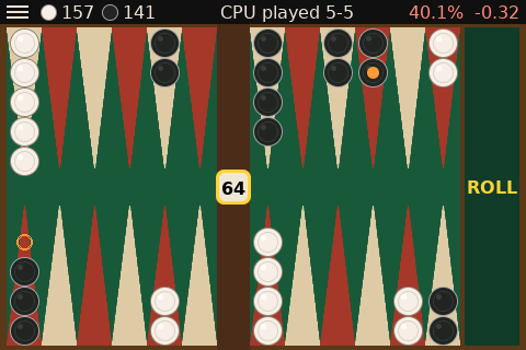 Retro Backgammon on the 4-inch touch screen, in the opening of a real game
